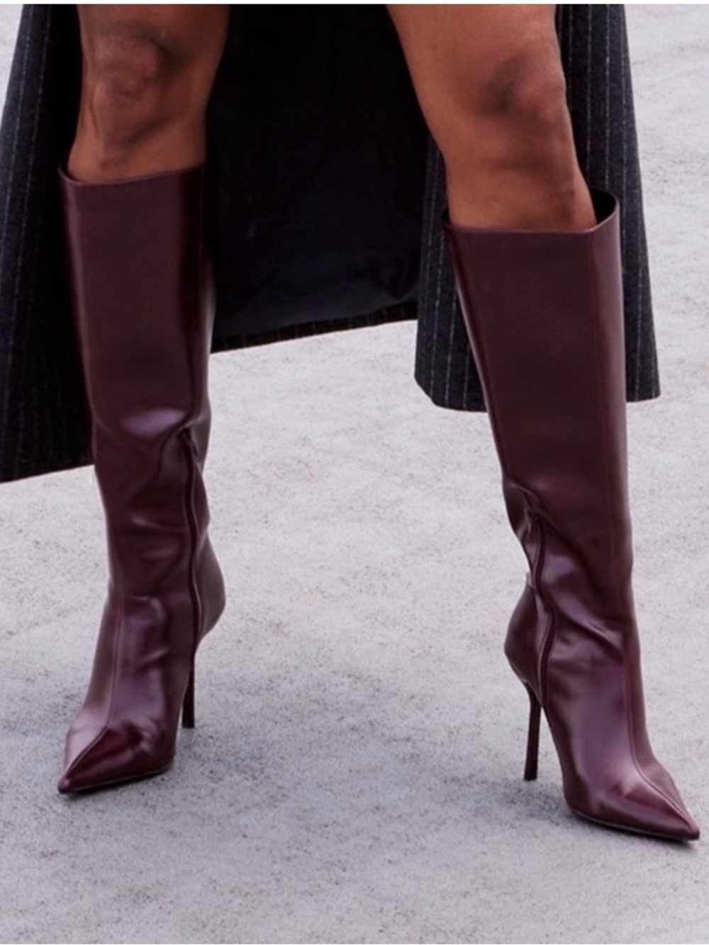 Women’s Tall Pointed-Toe Leather Boots - Burgundy - Picture 2 of 4